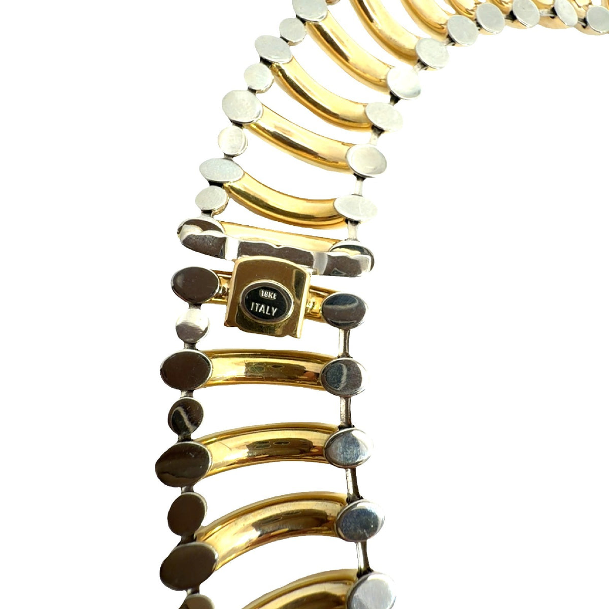 18k Yellow Gold Two-Tone Articulated Ribbed Link Chain Statement Necklace 15"4