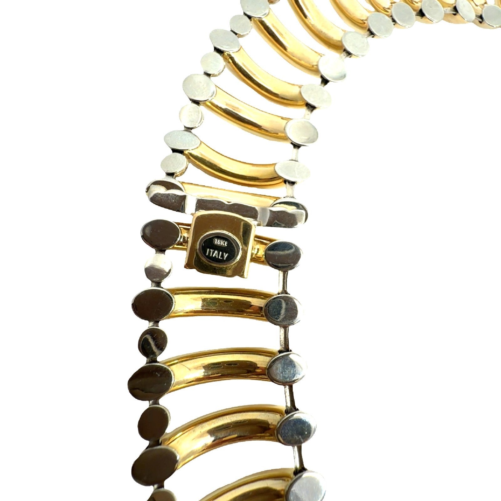 18k Yellow Gold Two-Tone Articulated Ribbed Link Chain Statement Necklace 15"4