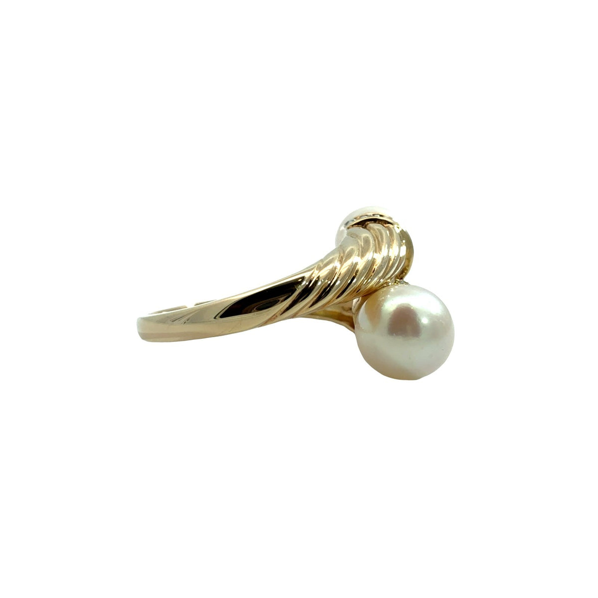 14k Yellow Gold Pearl and 0.10cttw Diamond Bypass Cocktail Ring4