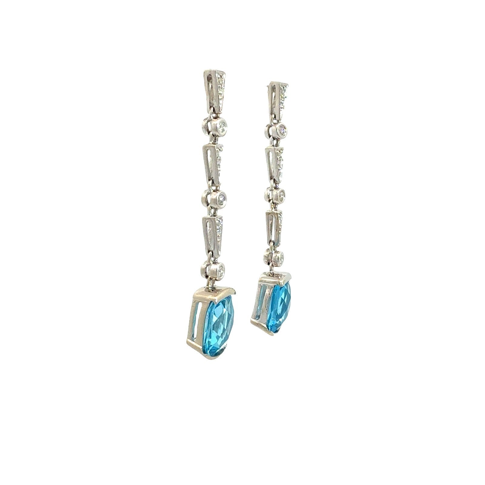 14k White Gold 4.41cttw Blue Topaz & 0.17cttw Diamond Linear Drop Earrings 0