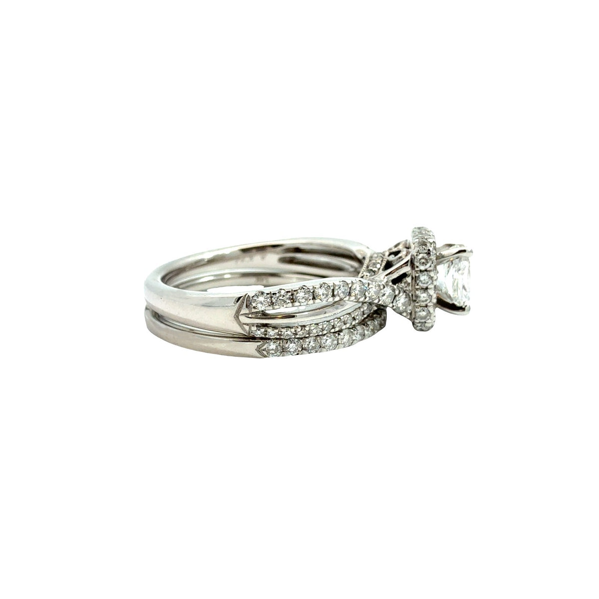 Neil Lane 14k White Gold 1.37cttw Radiant Diamond Halo Engagement Ring & AM Band2