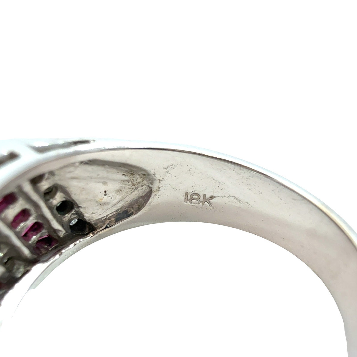 18k White Gold Art Deco Style 0.37cttw Diamond & 0.54cttw Ruby Ring Size 75