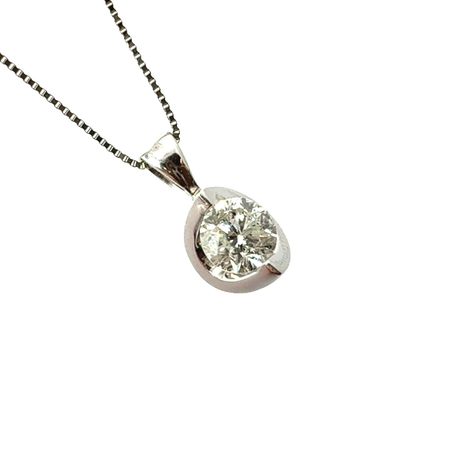 14k White Gold Solitaire 0.52ctw Diamond Pendant Necklace0