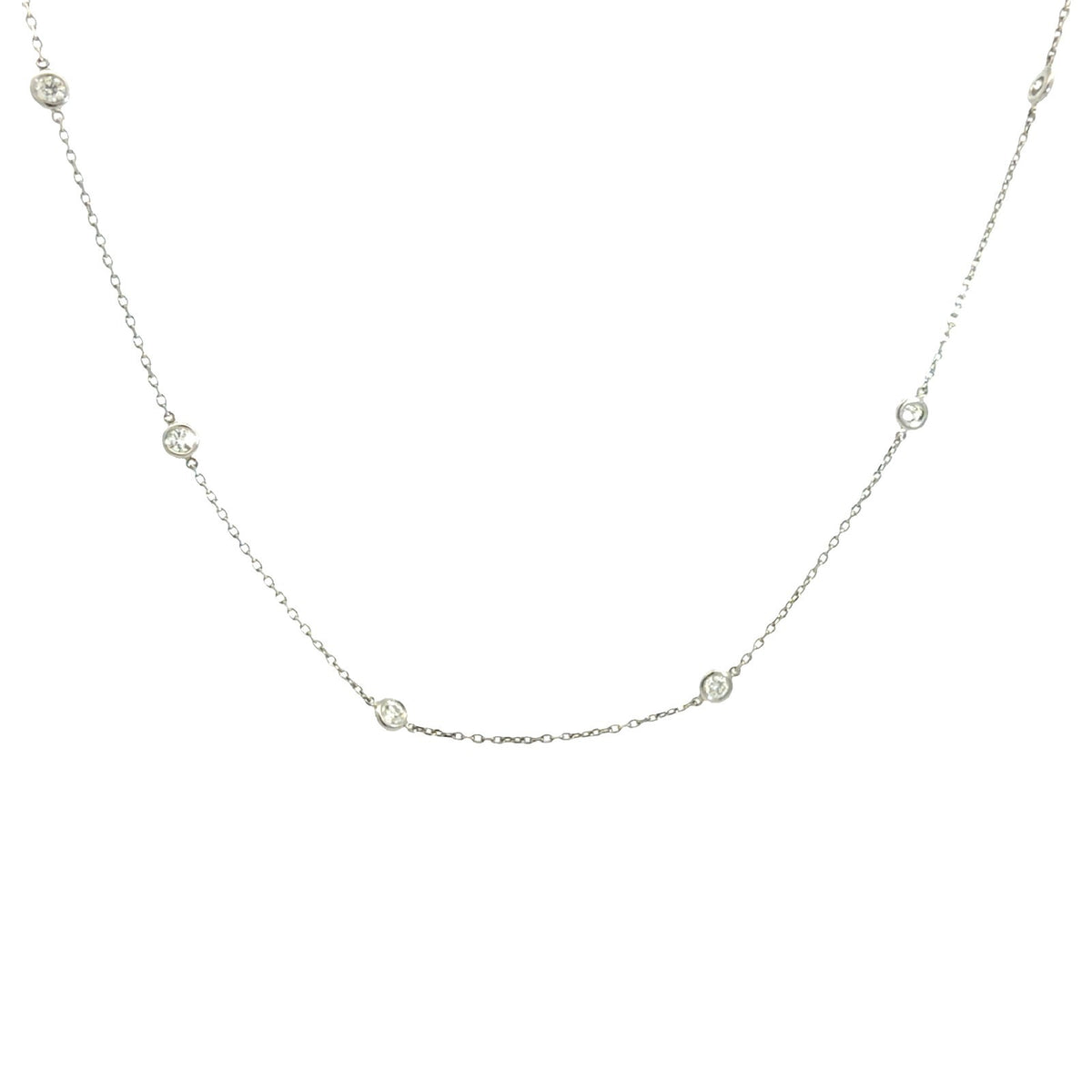 Estate 14k White Gold & 1.00cttw Bezel Diamond Station Necklace 18"0