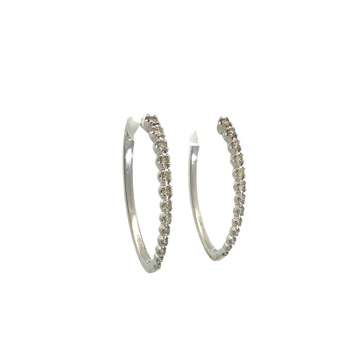 10k White Gold 0.53cttw Diamond Elongated Hoop Earrings2