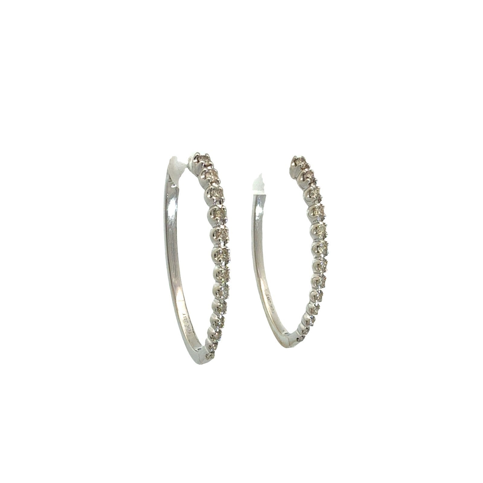 10k White Gold 0.53cttw Diamond Elongated Hoop Earrings2