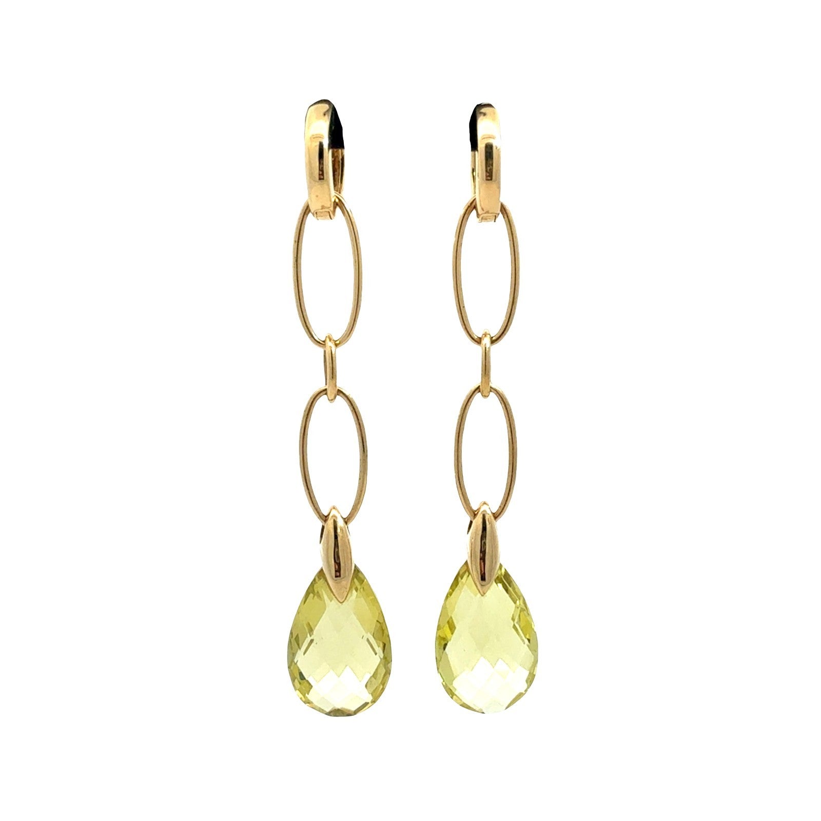 18k Yellow Gold 0.11cttw Diamond and Lemon Quartz Briolette Dangle Earrings3