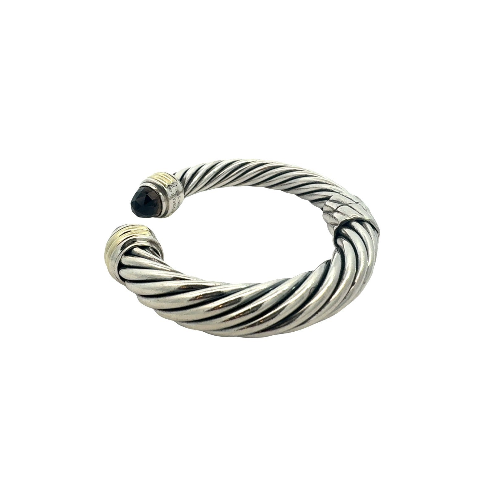 David Yurman Sterling Silver Two-Tone Smoky Quartz Hinged Cable Bangle3
