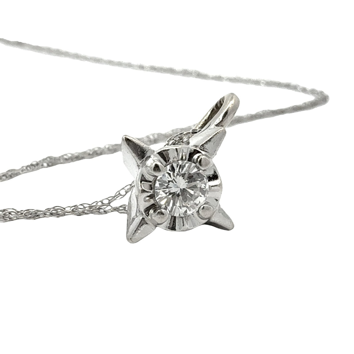 14k White Gold 0.21ctw Diamond Solitaire Pendant Necklace1