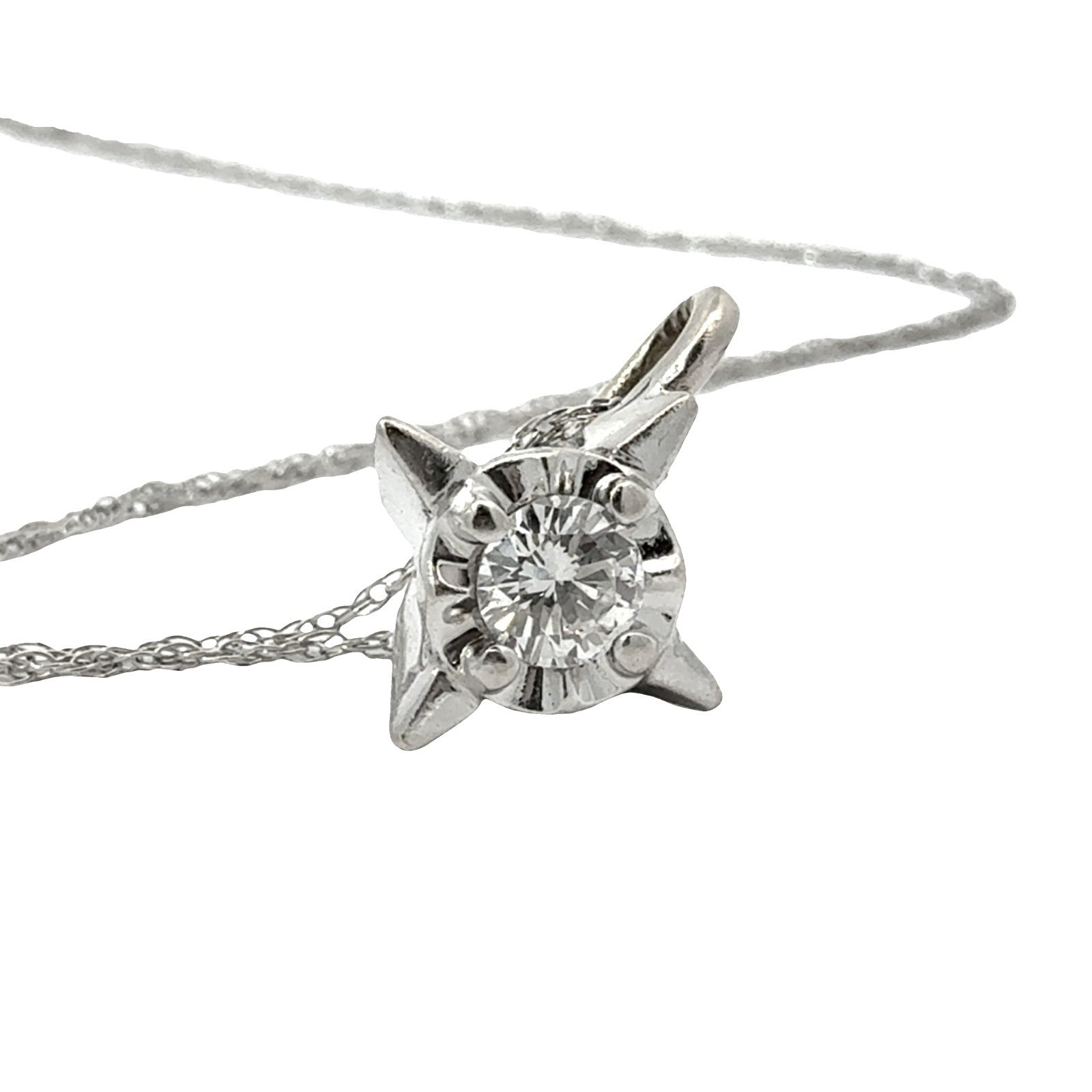 14k White Gold 0.21ctw Diamond Solitaire Pendant Necklace0