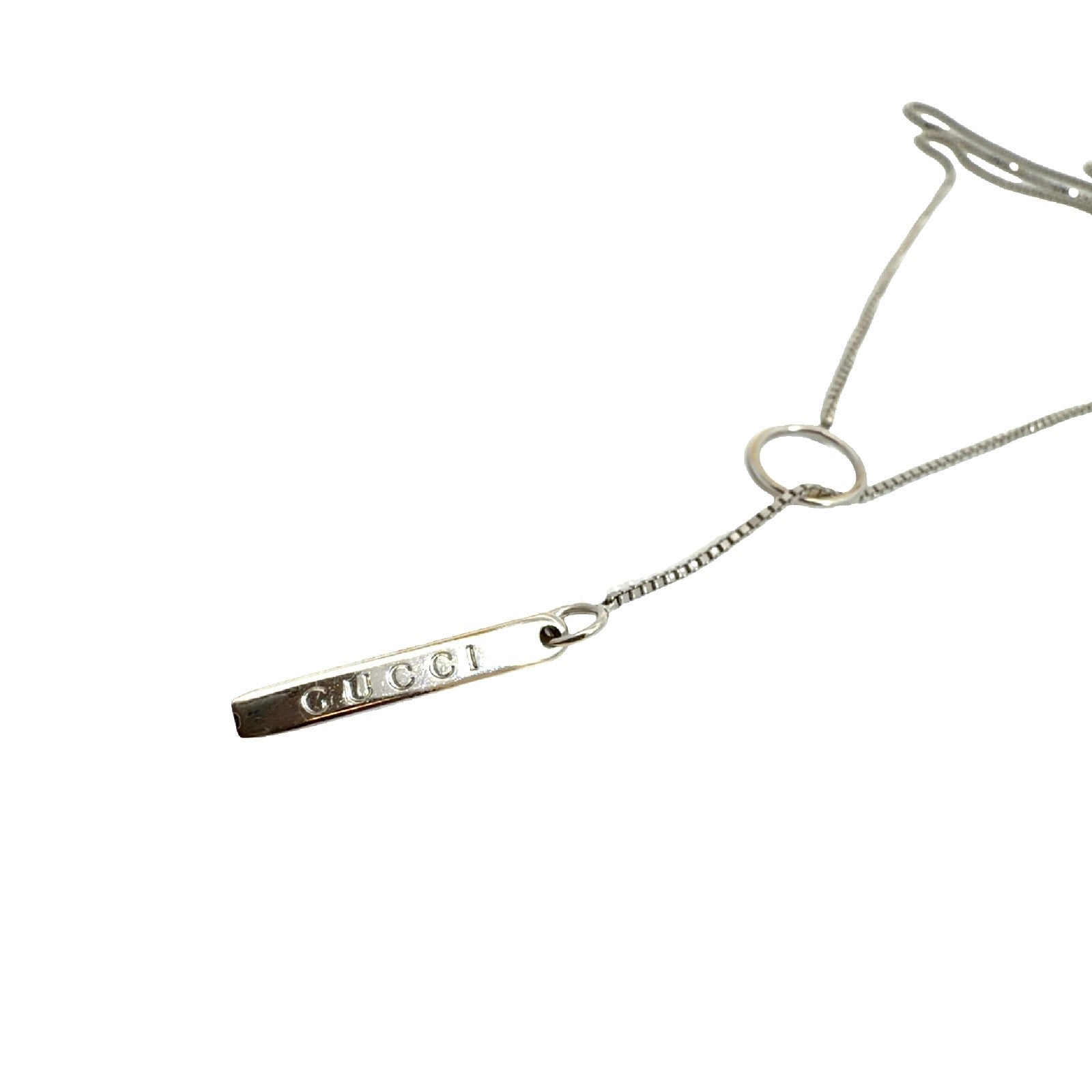 Gucci 18k White Gold Lariat Bar Pendant Box Chain Necklace 18"0