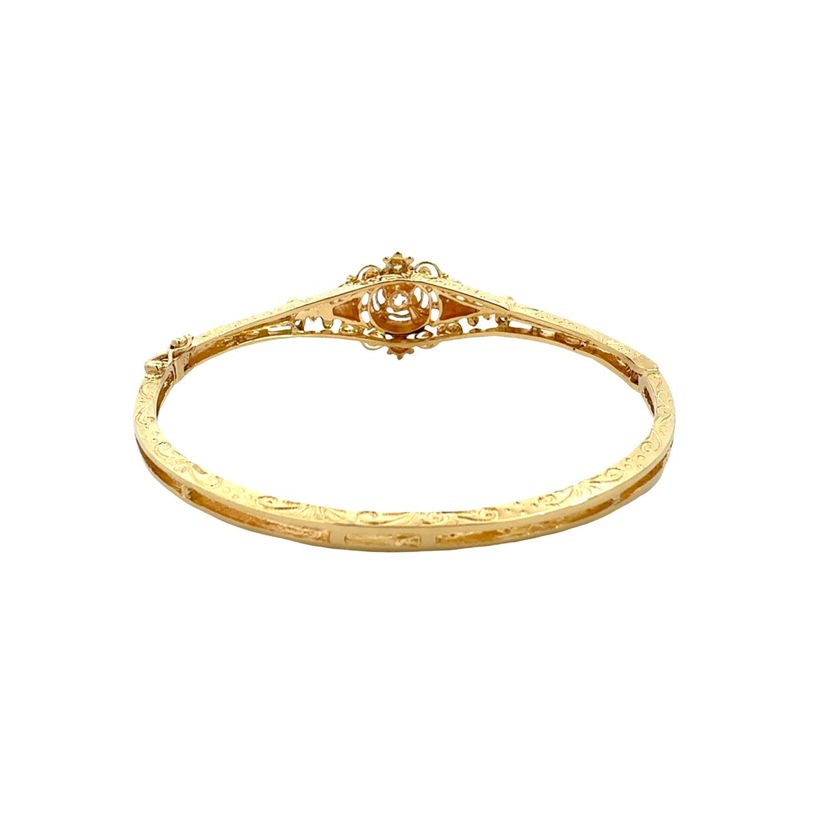 Vintage 13k Yellow Gold and 0.45cttw Diamond Filigree Hinged Bangle Bracelet3