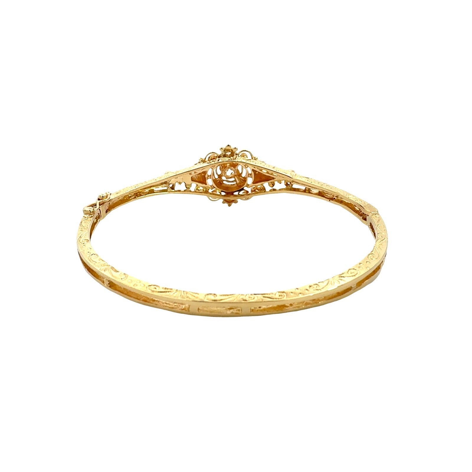 Vintage 13k Yellow Gold and 0.45cttw Diamond Filigree Hinged Bangle Bracelet3