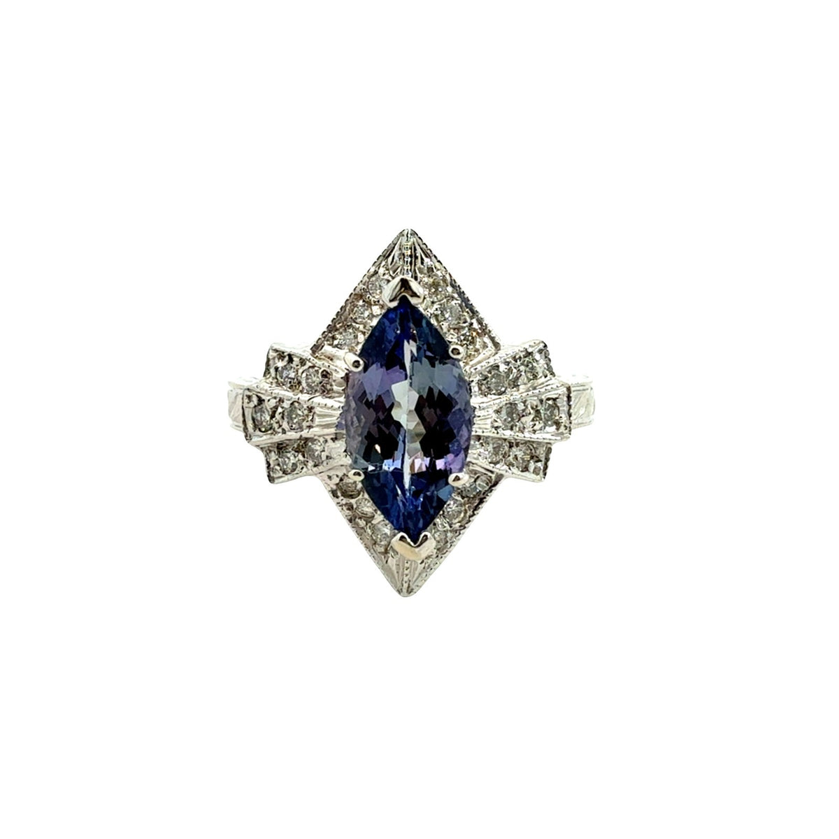 14k White Gold Marquise 1.91tcw Tanzanite 0.29cttw Diamond Art Deco Style Ring0