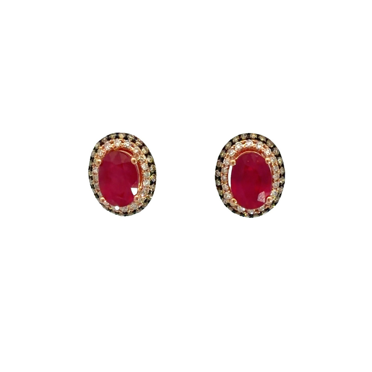 Estate 14k Rose Gold 0.44cttw Diamond & 1.87cttw Ruby Oval Halo Stud Earrings5