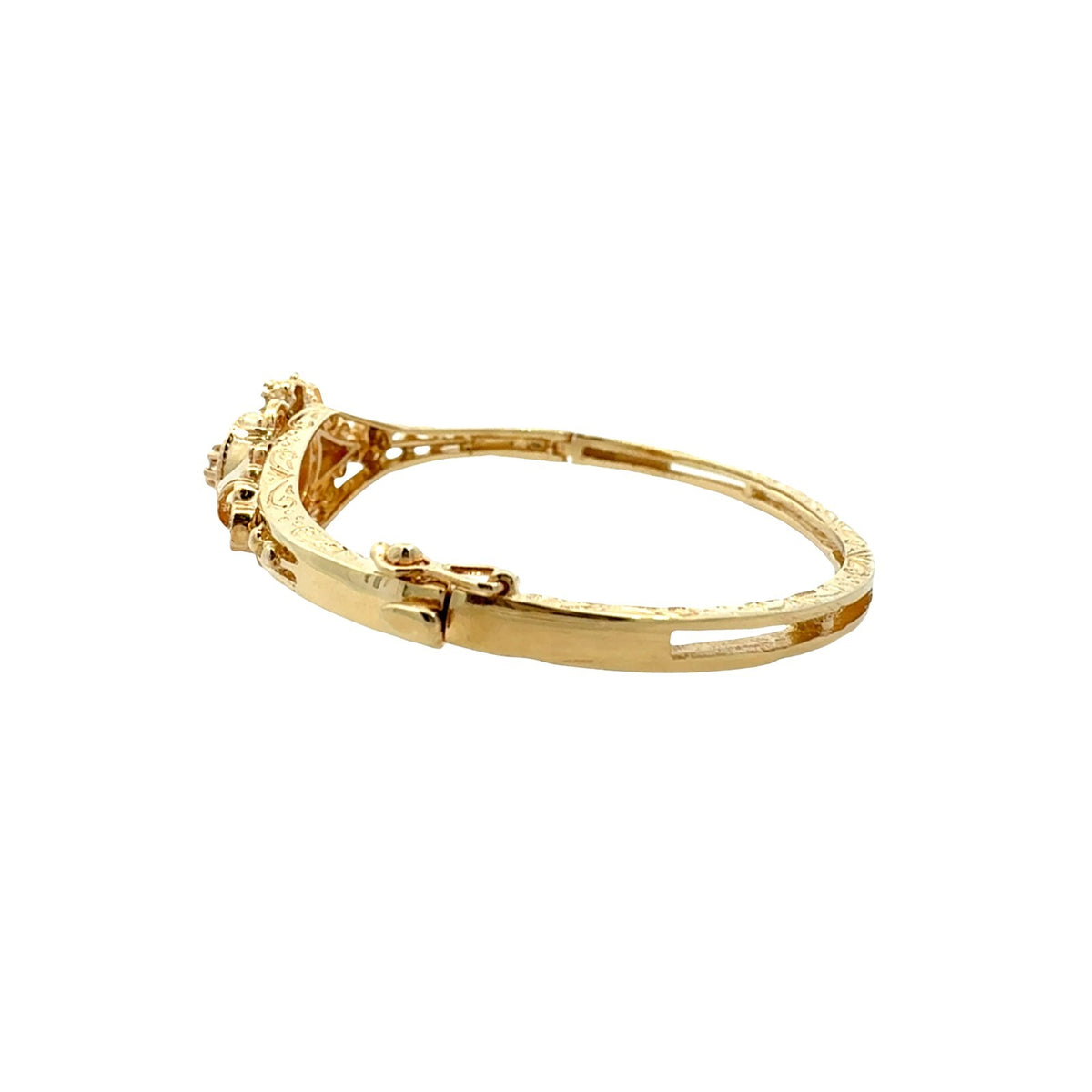 Vintage 13k Yellow Gold and 0.45cttw Diamond Filigree Hinged Bangle Bracelet4