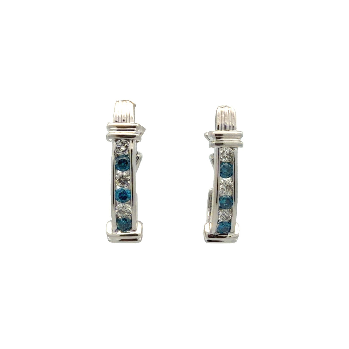 14k White Gold Alternating White &amp; Blue 0.84cttw Diamond Hoop Earrings0