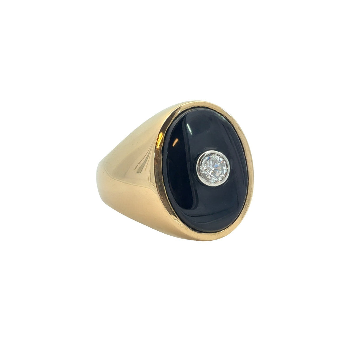 18k Yellow Gold Black Inlay & 0.17ctw Diamond Signet Ring Size 9.751