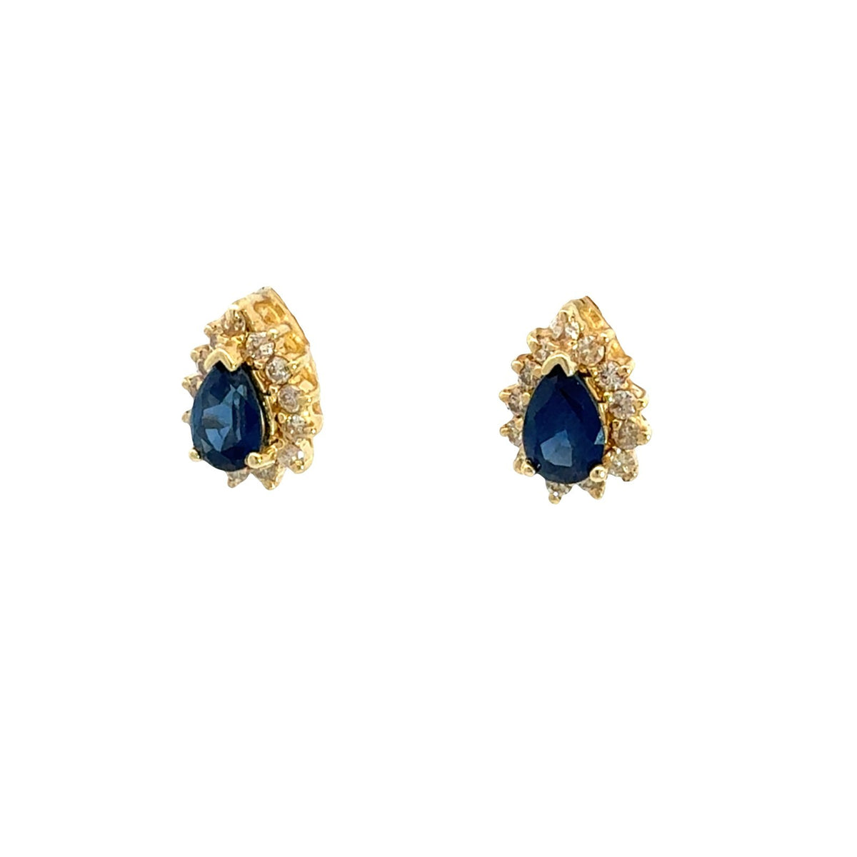14k Yellow Gold Pear-Cut 1.20cttw Sapphire & 0.39cttw Diamond Halo Earrings1