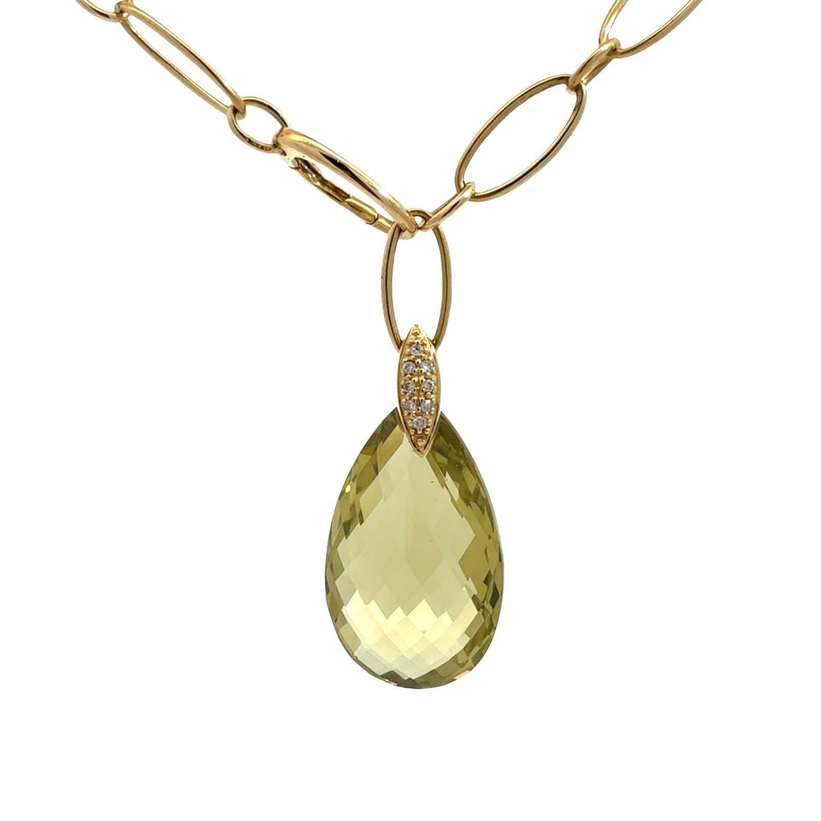 18k Yellow Gold Lemon Quartz 0.13cttw Diamond Paperclip Chain Pendant Necklace0