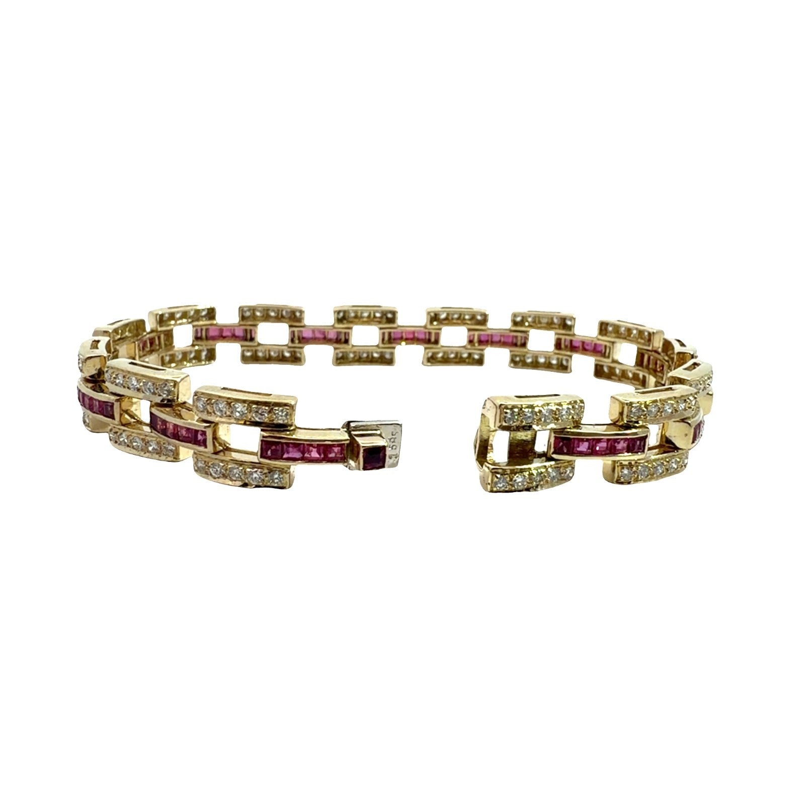 Vintage 14k Yellow Gold 1.40ctw and 2.11ctw Ruby Link Bracelet 7 in2