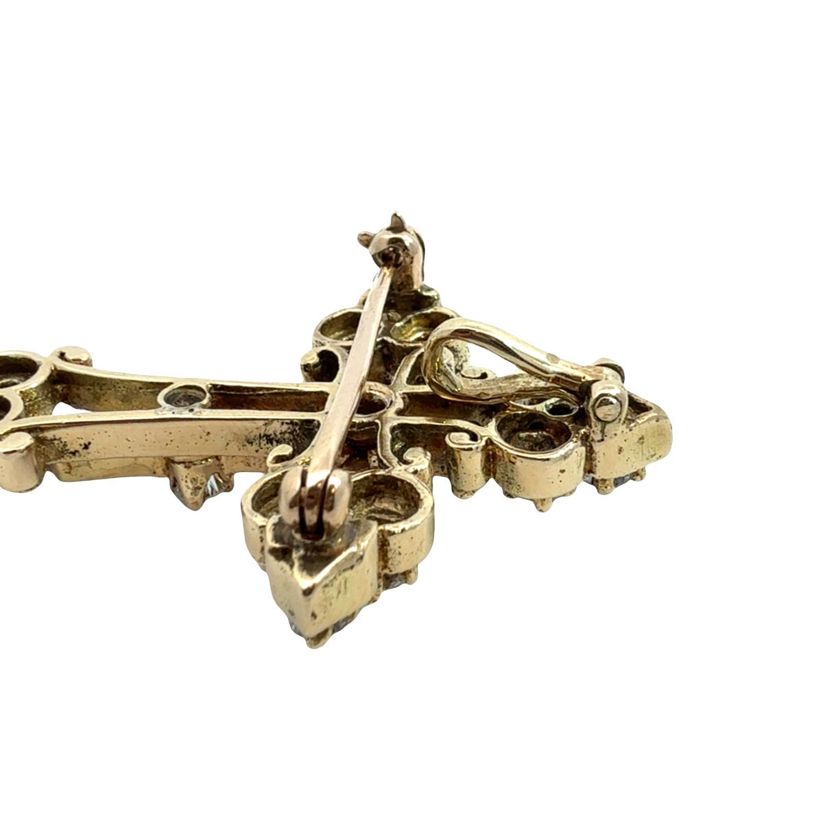 Vintage 14k Yellow Gold Ornate 0.87cttw Diamond Cross Pin Pendant7