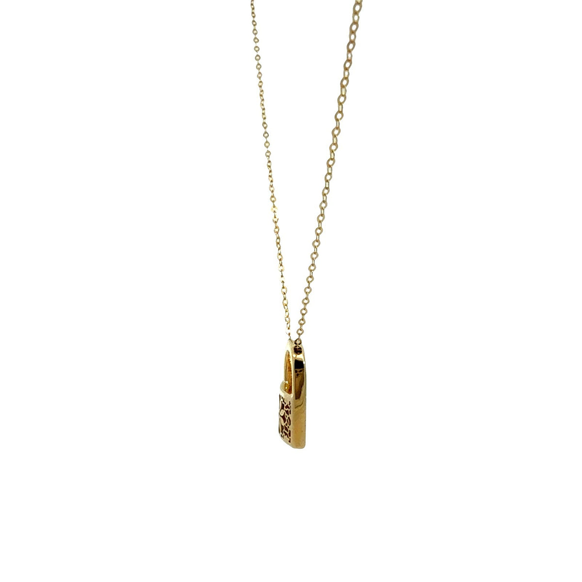 14k Yellow Gold Floral Openwork Padlock Pendant Neclace4