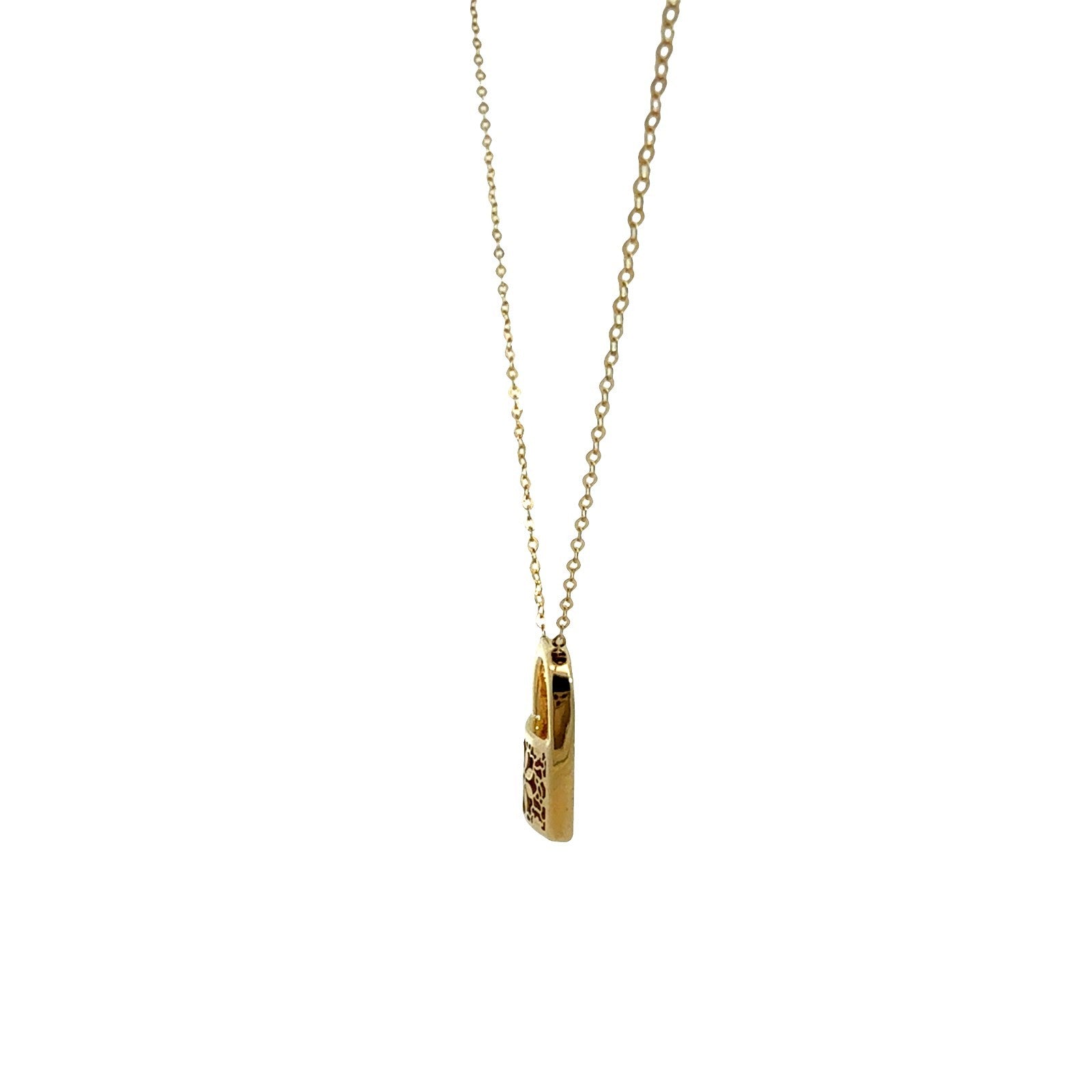 14k Yellow Gold Floral Openwork Padlock Pendant Neclace4