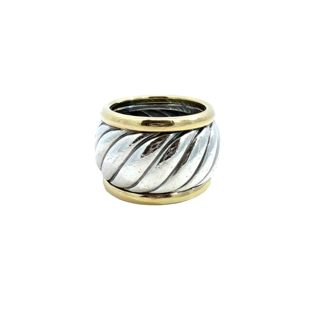 David Yurman Sterling Silver & 14k Yellow Gold Two-Tone Cable Band Ring Size 6.52