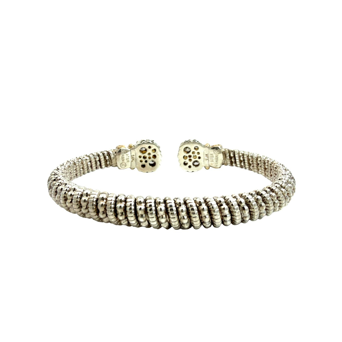 Vahan Sterling Silver 14k Yellow Gold and 0.98cttw Diamond Moire Beaded Cuff3