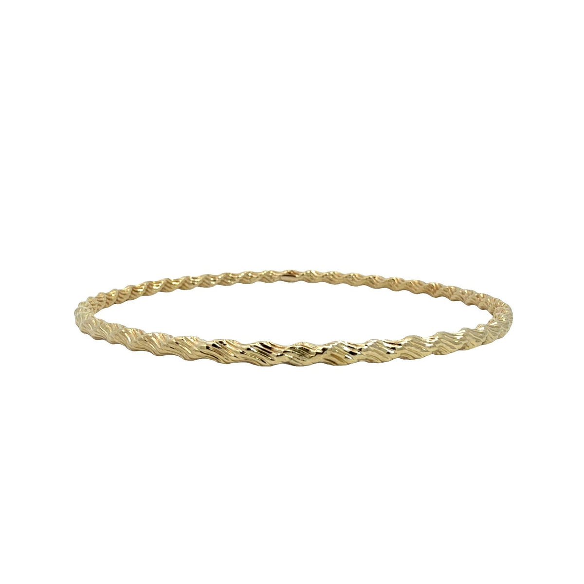 14k Yellow Gold Textured Twisted Bangle Bracelet0