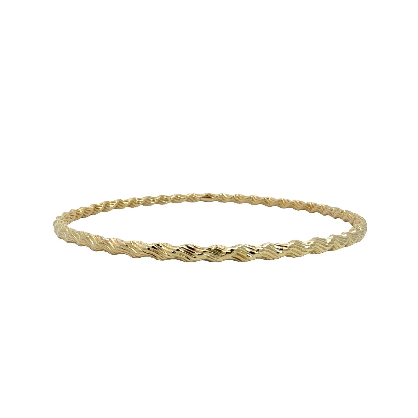 14k Yellow Gold Textured Twisted Bangle Bracelet0