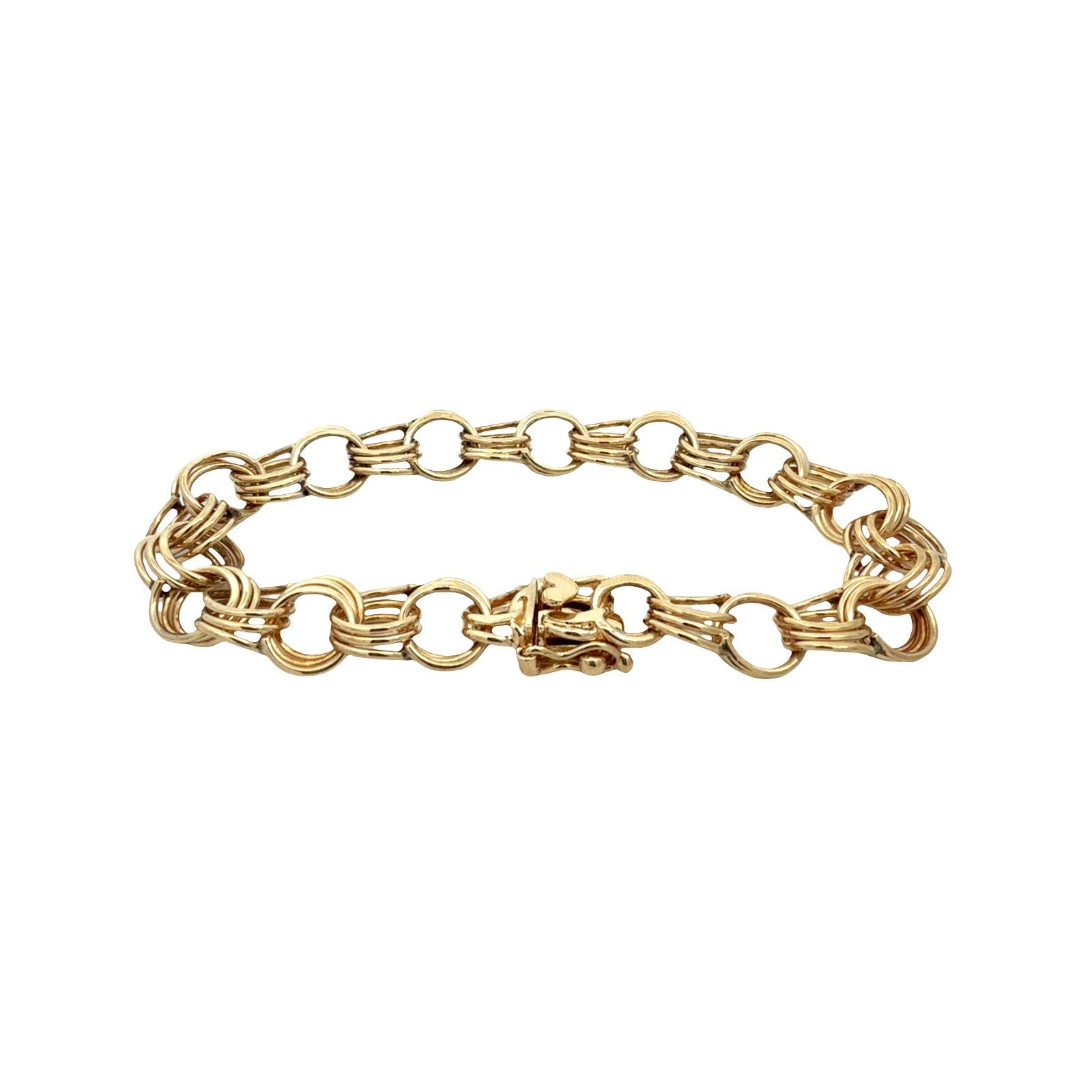 14k Yellow Gold Stamped Interlocking Triple Link Chain Bracelet 7.5"2