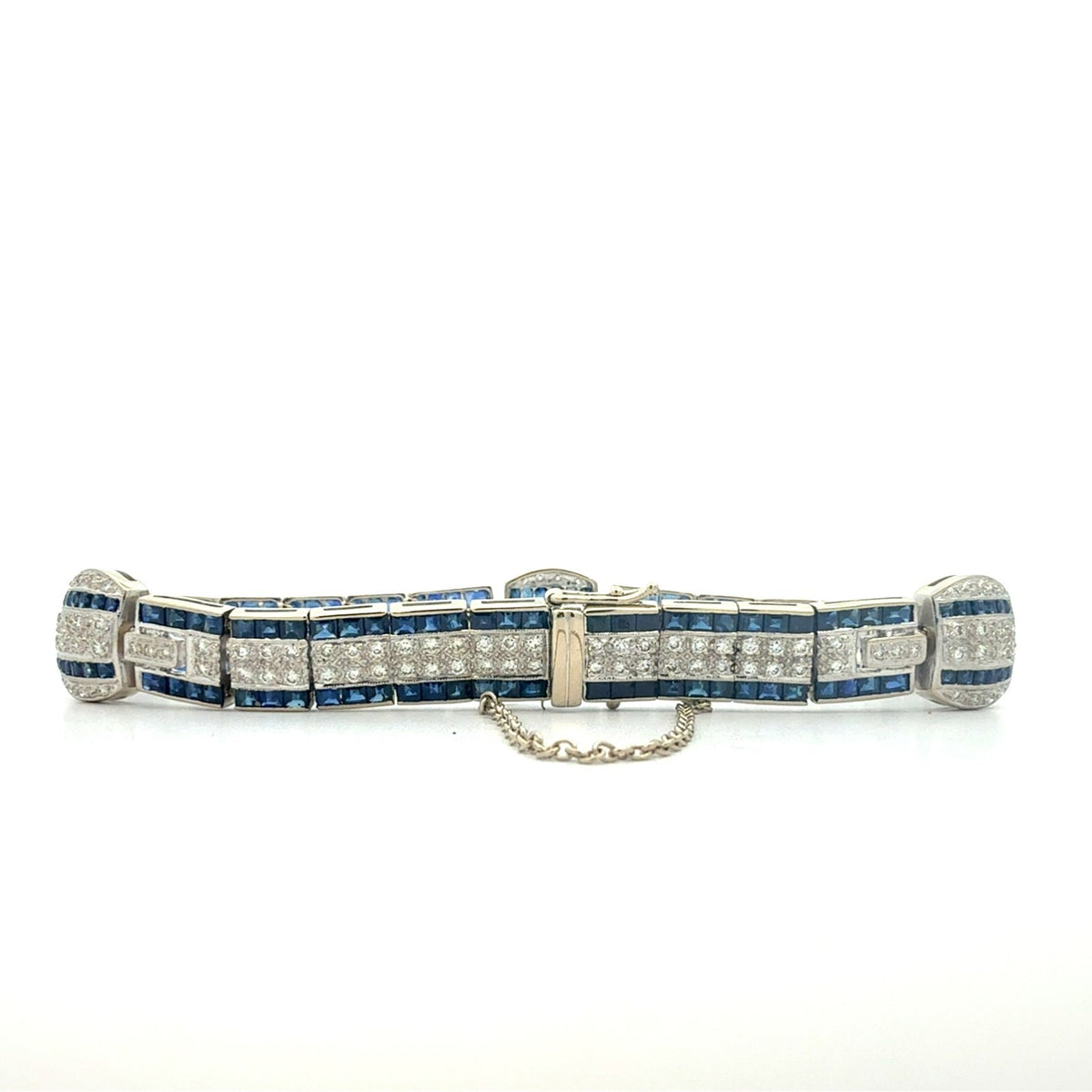18k White Gold 1.51ctw Diamond and 3.60ctw Sapphire Tennis Bracelet 6.5"3