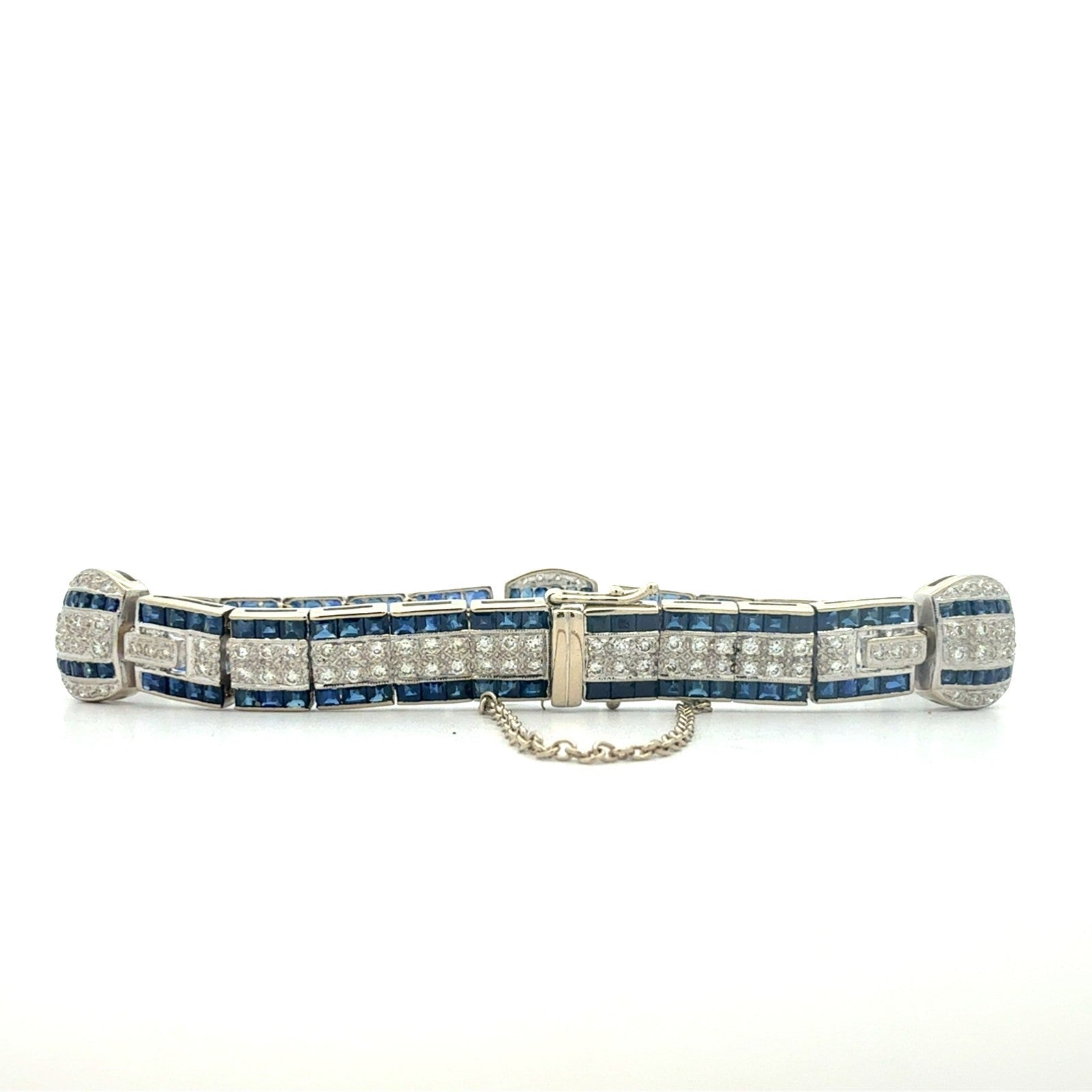 18k White Gold 1.51ctw Diamond and 3.60ctw Sapphire Tennis Bracelet 6.5"3