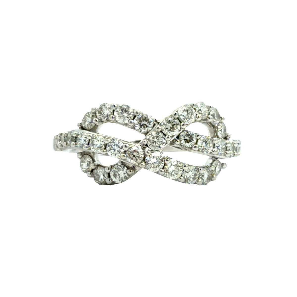 14k White Gold 0.93ctw Round Brilliant Diamond Infinity Ring Size 7.50
