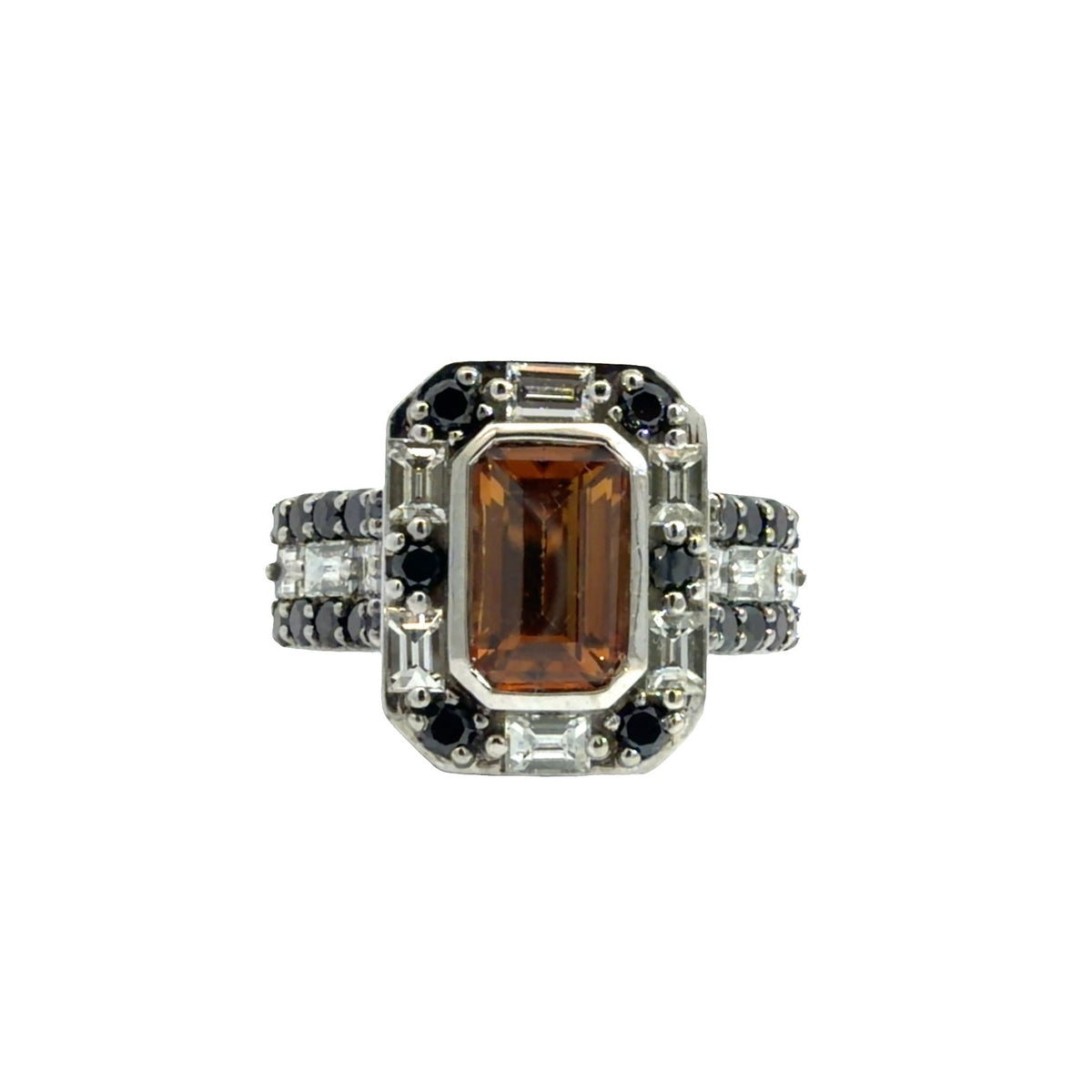 Stamped 14k WG 2.15ctw Orange Topaz 1.82ctw Black &amp; White Diamond Ring Sz 70