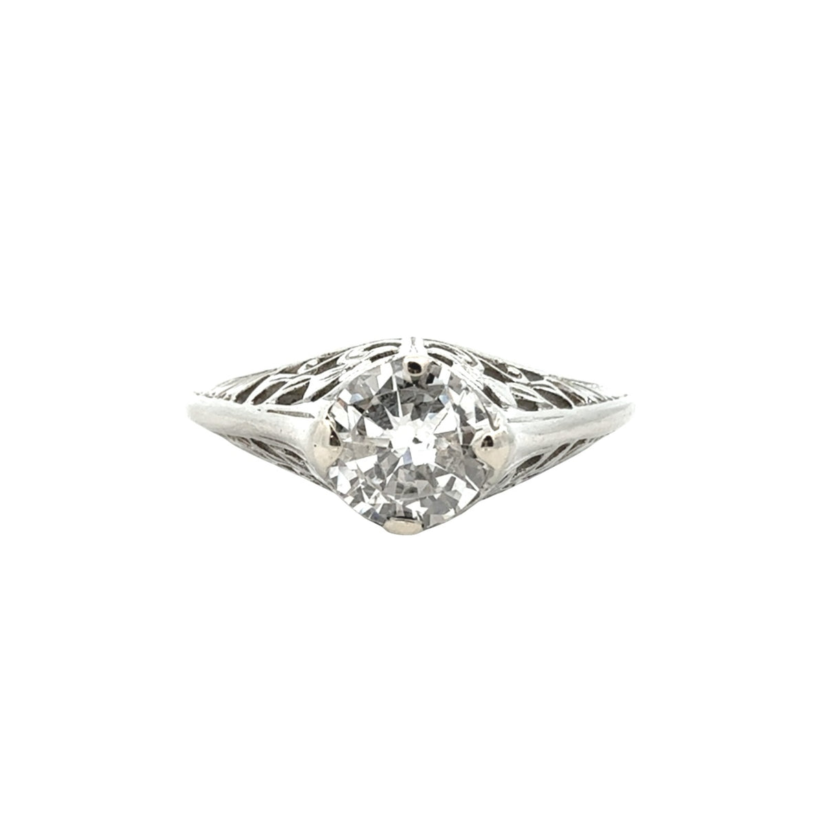 Vintage 18k White Gold 0.77tcw Diamond Solitaire Filigree Engagement Ring1