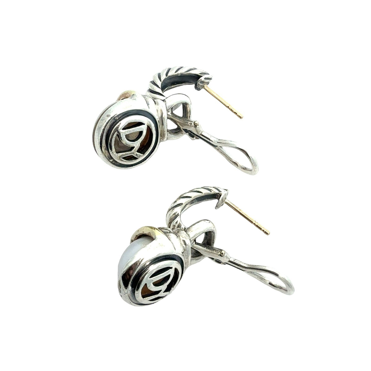 David Yurman Sterling Silver 14k Gold Accents & Pearl Acorn Drop Earrings4