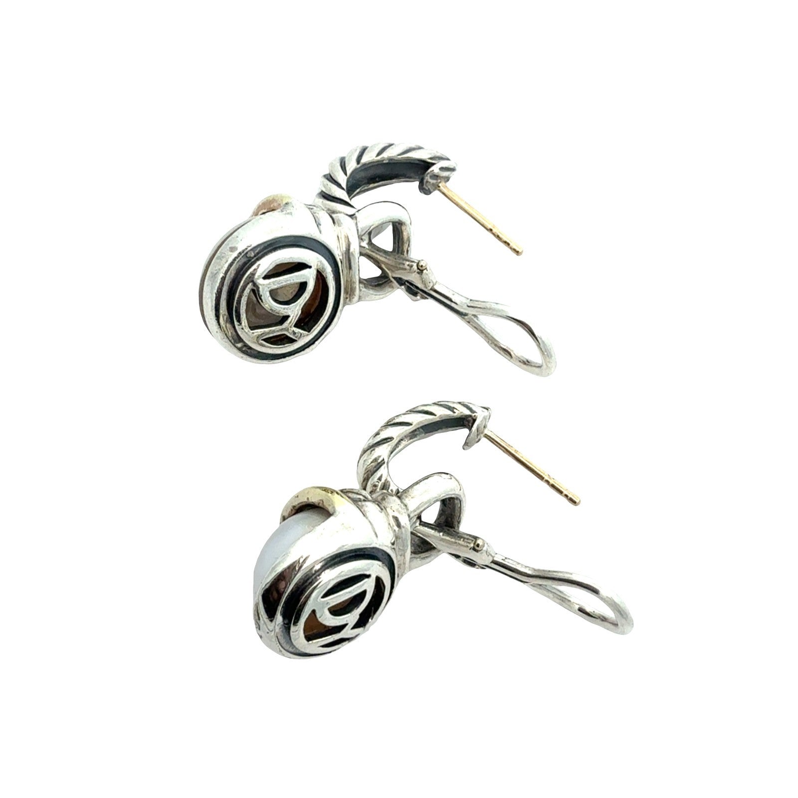 David Yurman Sterling Silver 14k Gold Accents & Pearl Acorn Drop Earrings4