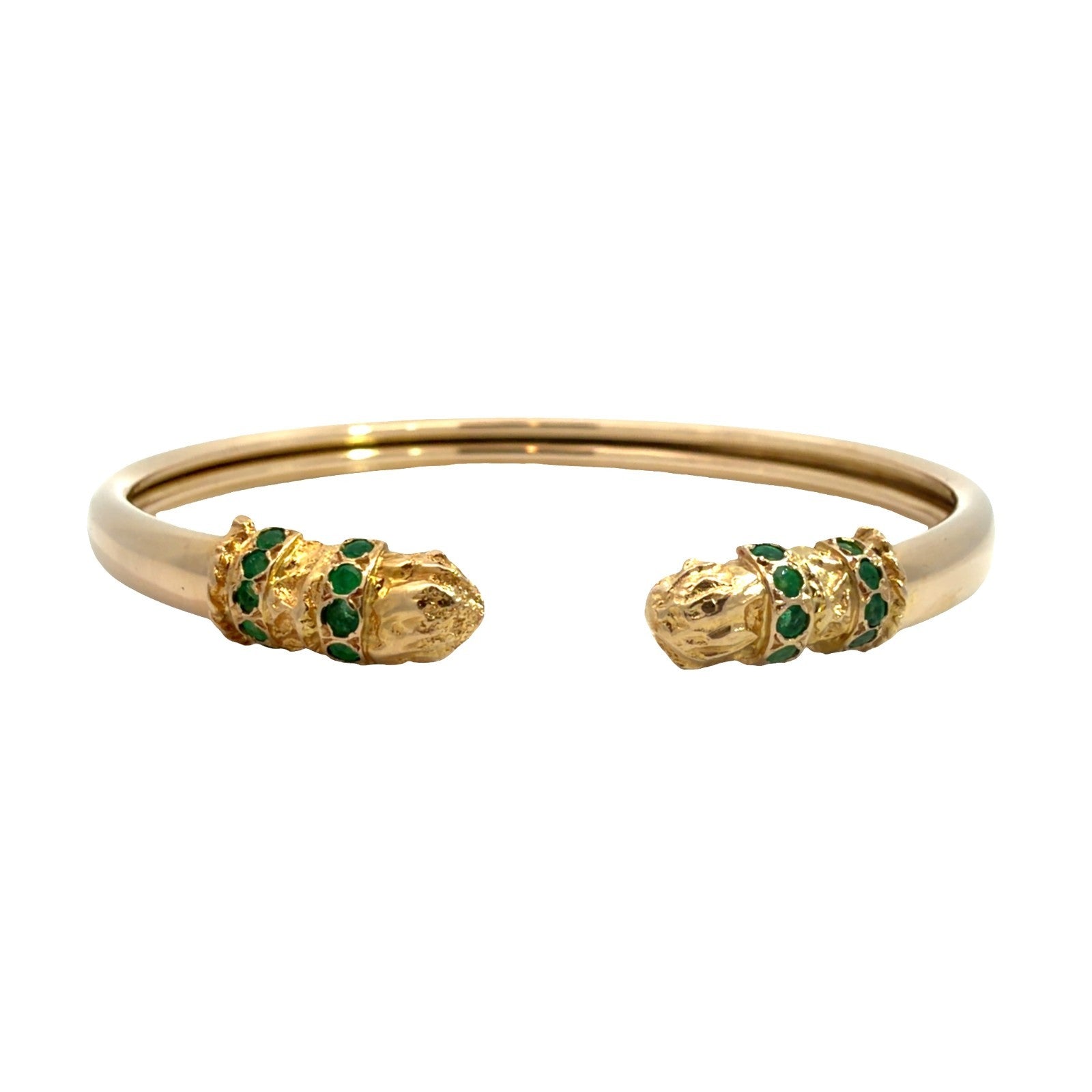 Vintage 18k Yellow Gold Flex Bangle with 0.40ctw Emerald Accents