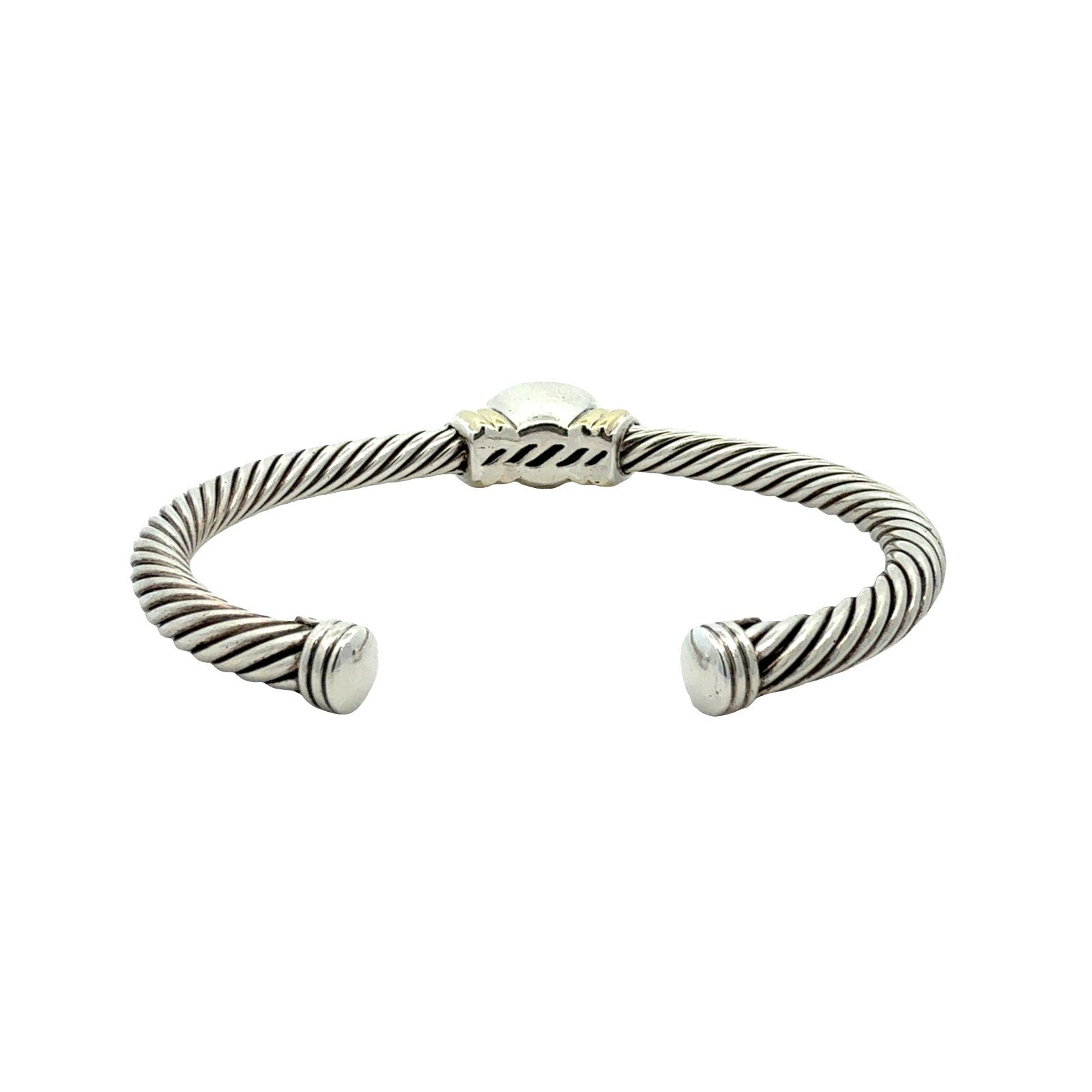 David Yurman Sterling Silver 14k Yellow Gold & Moonstone Cable Cuff Bracelet3