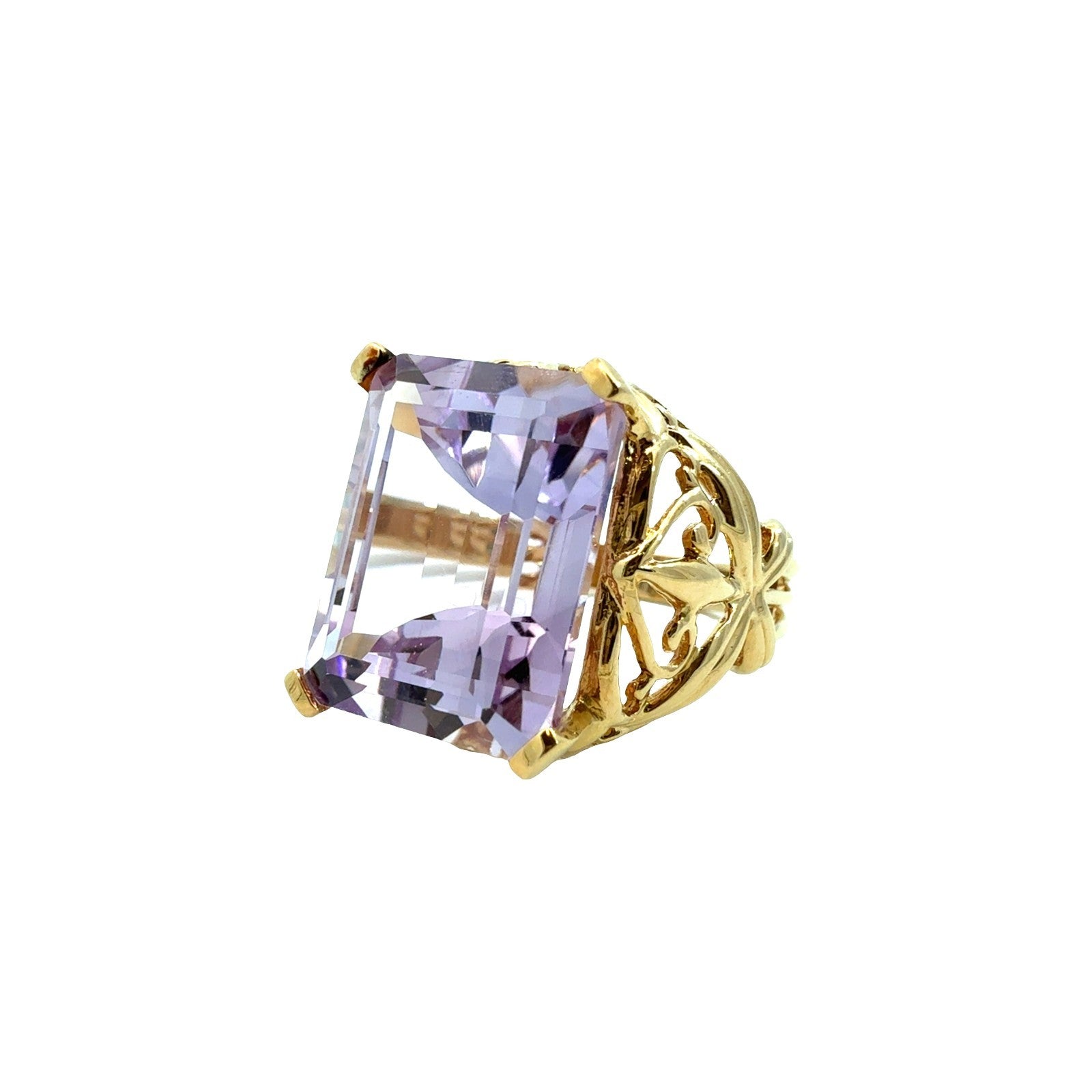 JCR Vintage 14k Yellow Gold Emerald-Cut 11.70tcw Amethyst Cocktail Ring 6.750