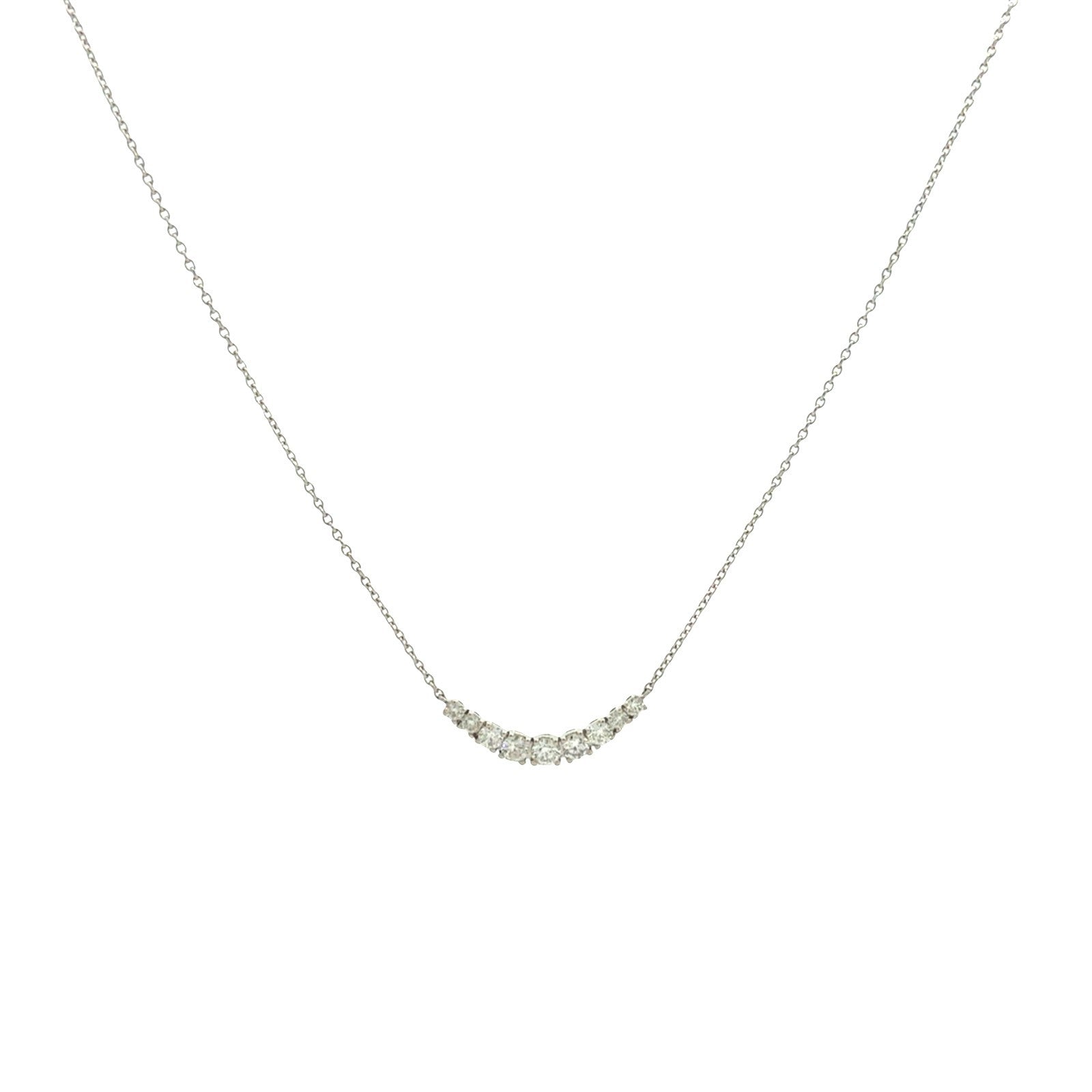 14k White Gold 0.37cttw Diamond Curved Bar Necklace 18"0