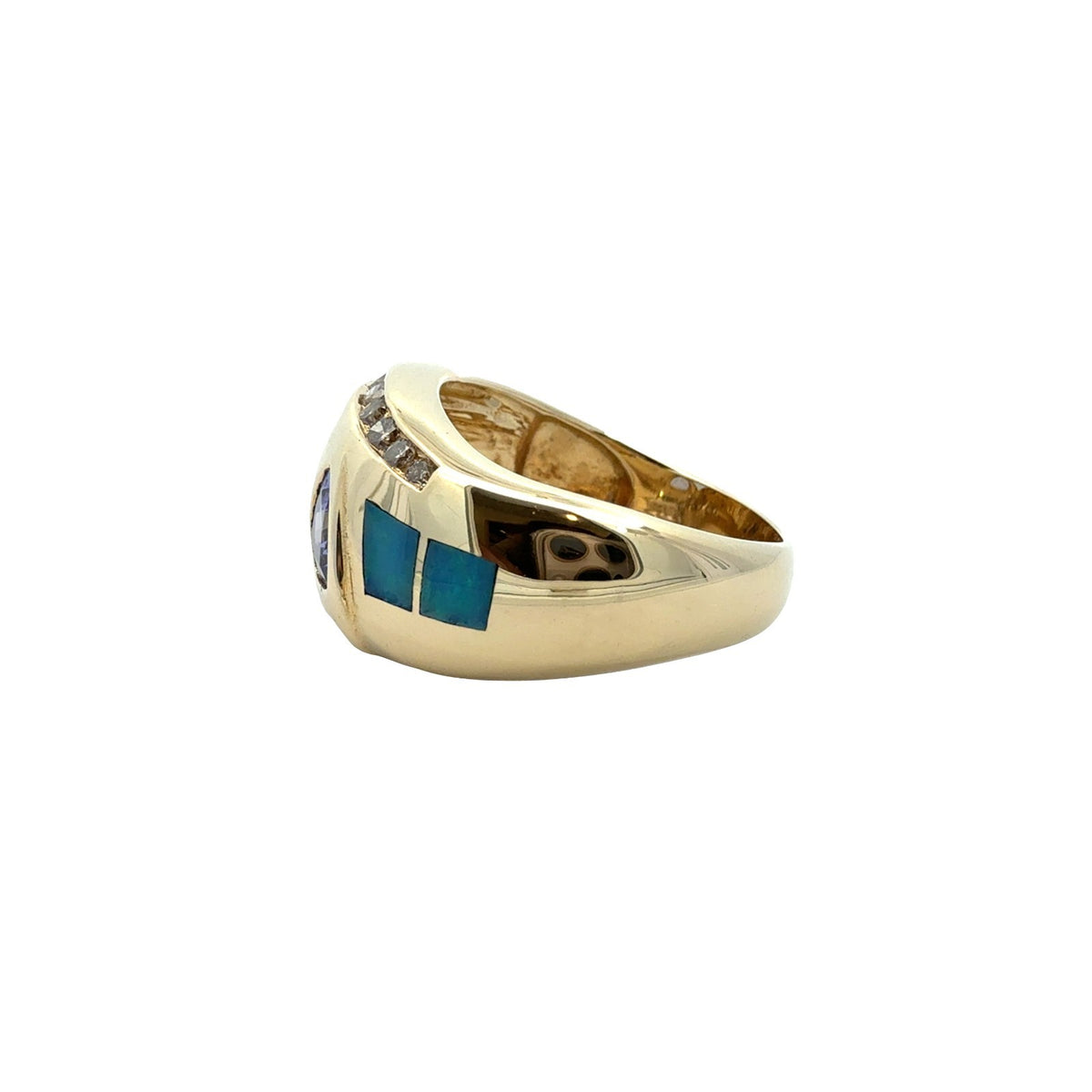 STS 14k Yellow Gold 1.07cttw Tanzanite 0.35cttw Diamond & Opal Inlay Ring4