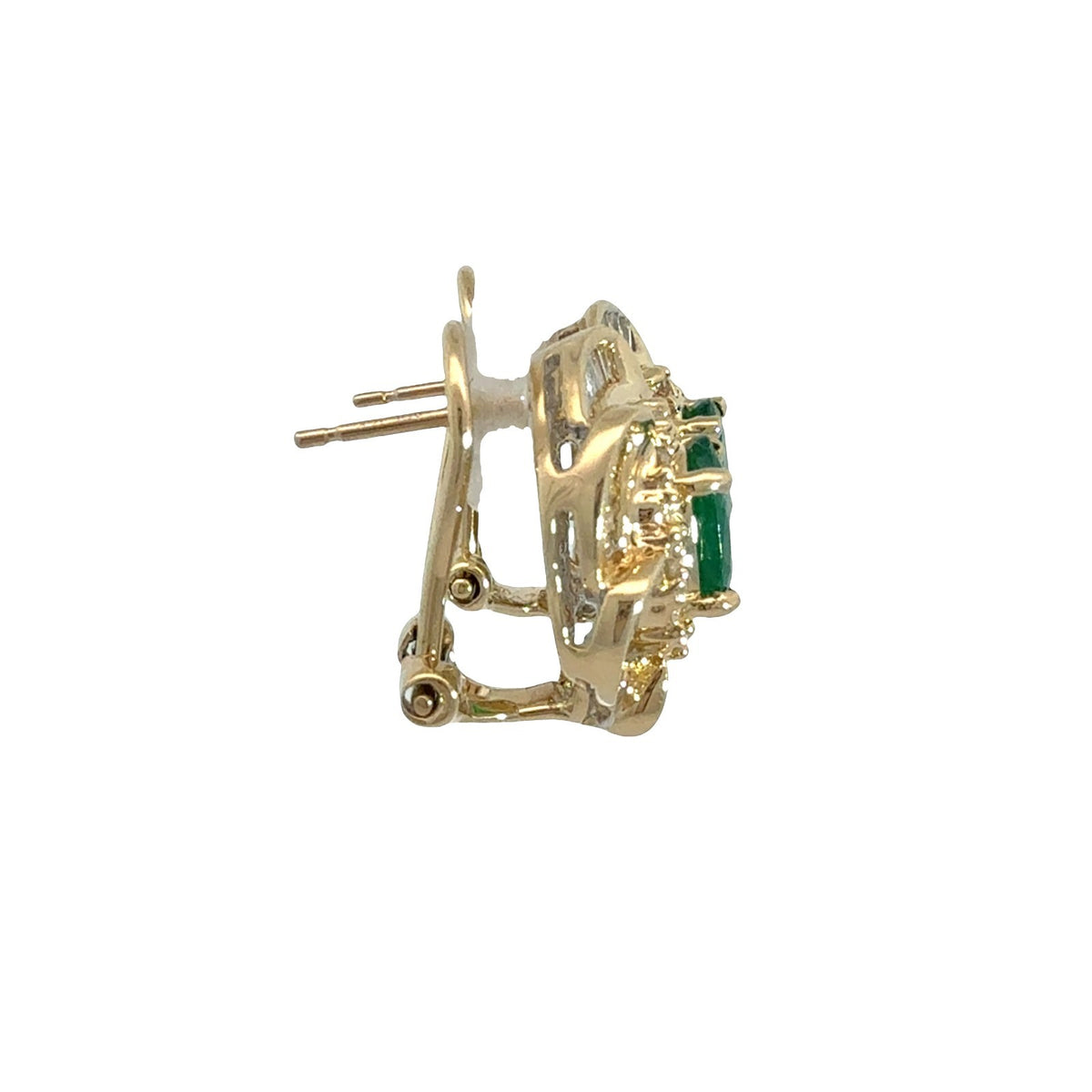14k Yellow Gold 1.12cttw Oval Emerald and 1.44cttw Diamond Floral Halo Earrings2