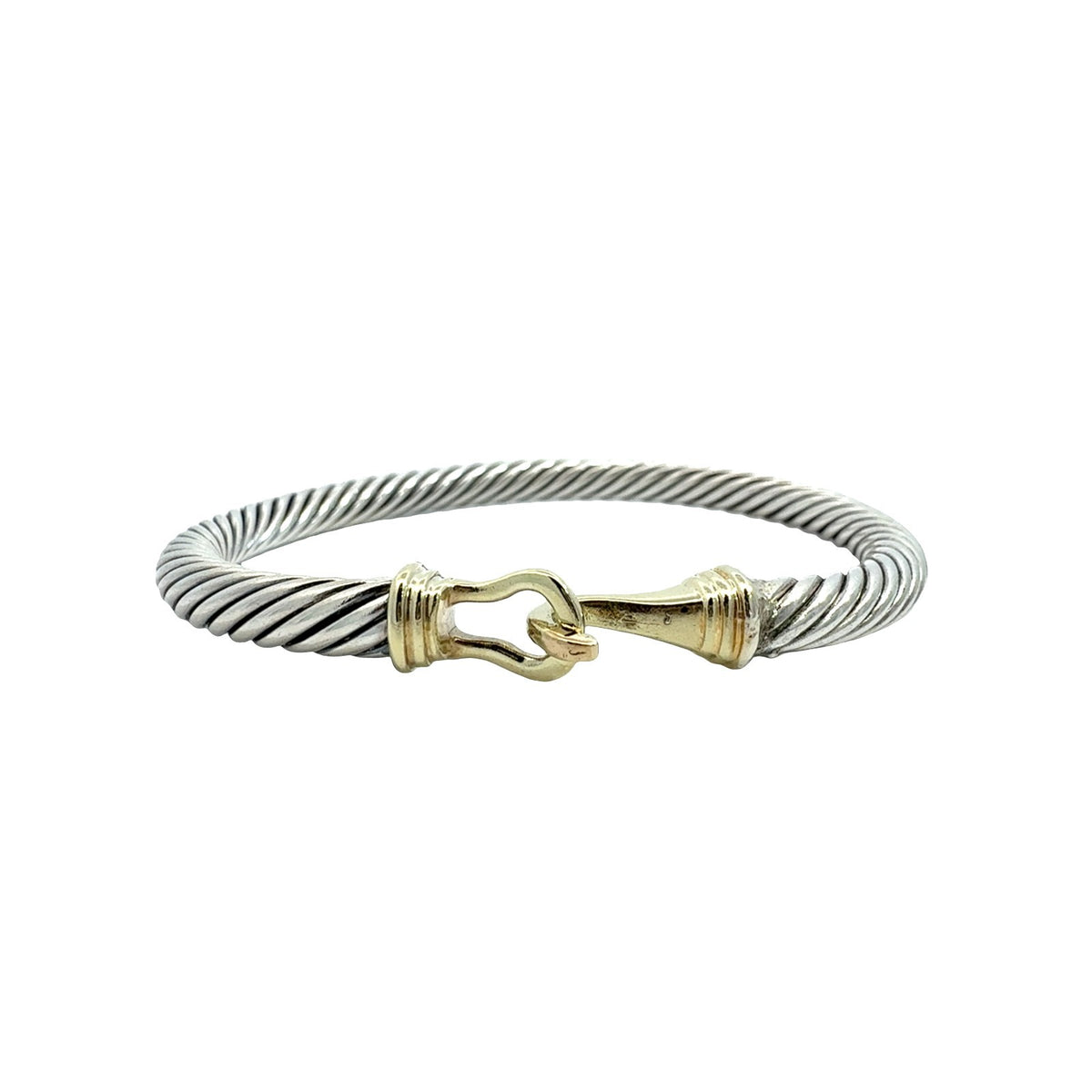 David Yurman Sterling Silver Two-Tone Twisted Cable Bangle with Gold Clasp0