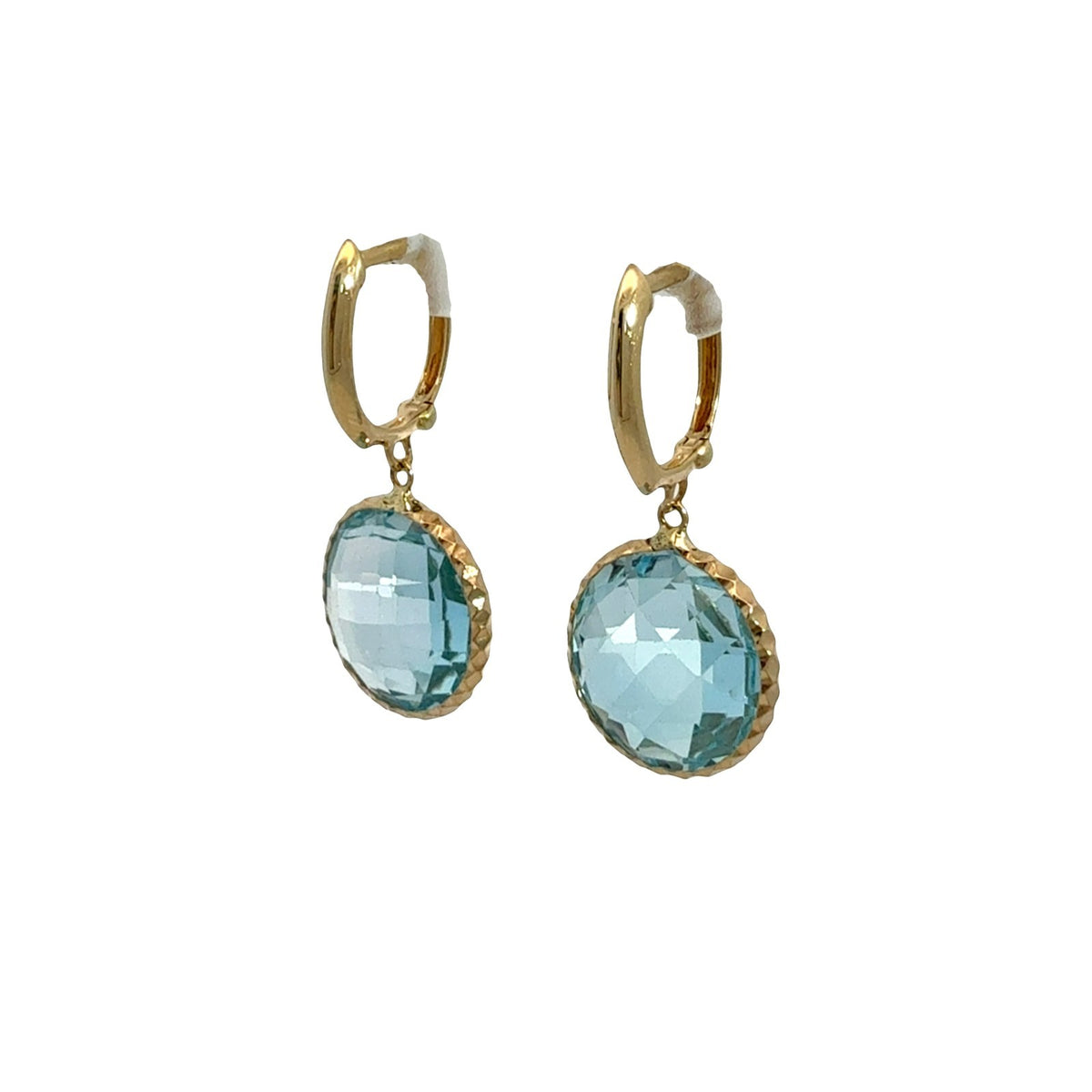 14k Yellow Gold and Round Blue Topaz Drop Earrings1
