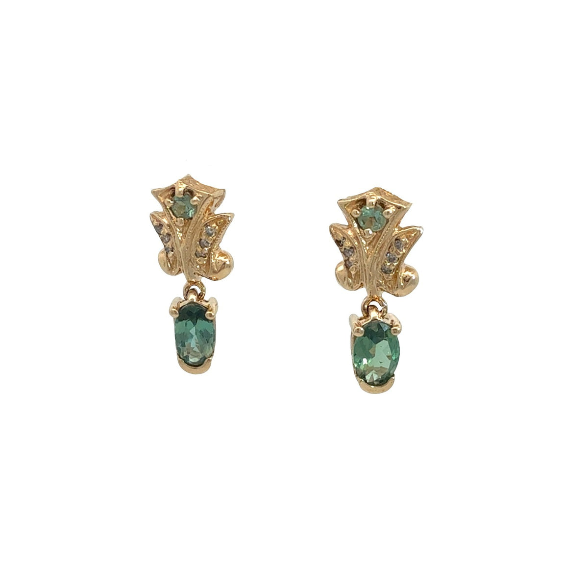 Vintage 14k Yellow Gold 0.05cttw Diamond and 1.03cttw Chrysoberyl Drop Earrings0