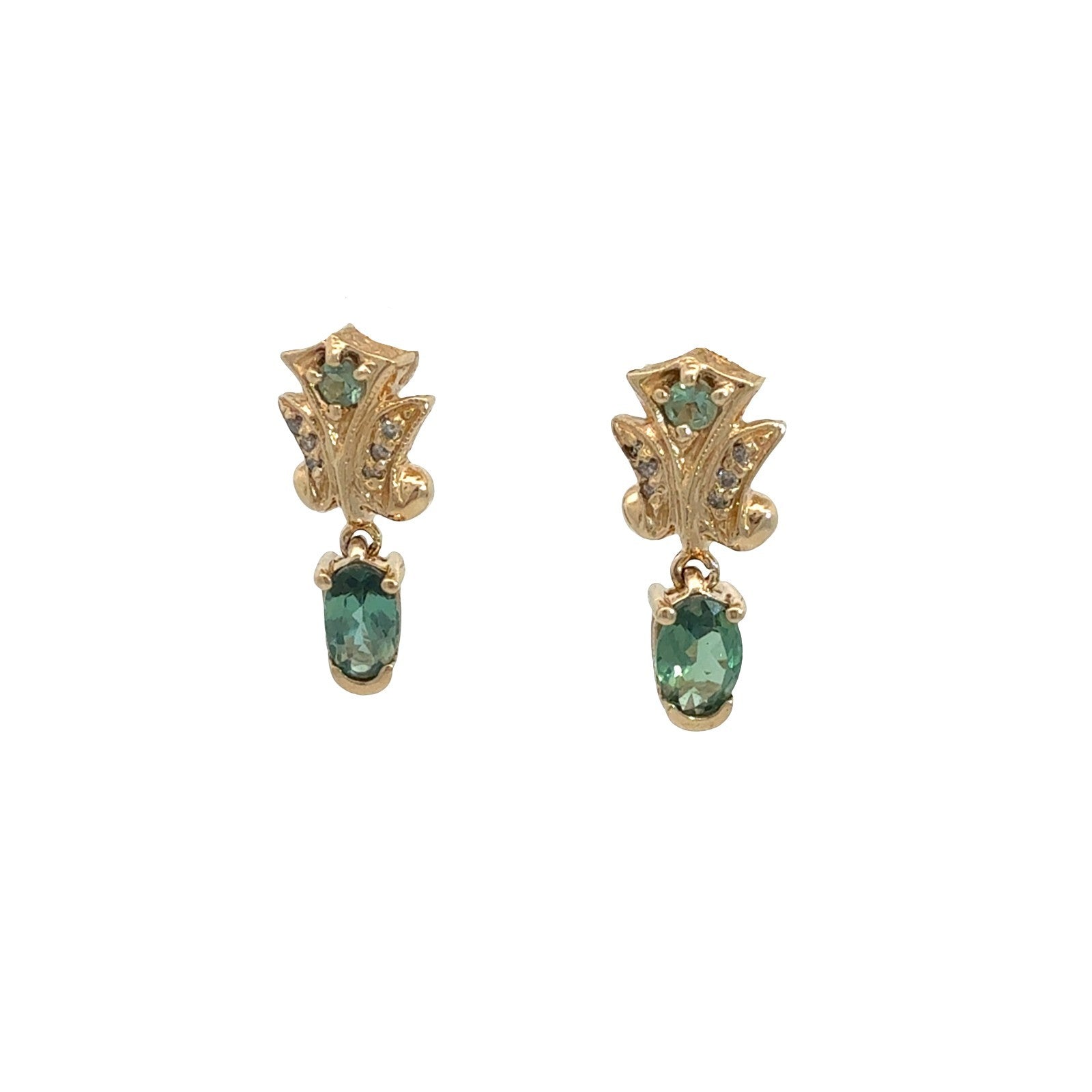 Vintage 14k Yellow Gold 0.05cttw Diamond and 1.03cttw Chrysoberyl Drop Earrings0